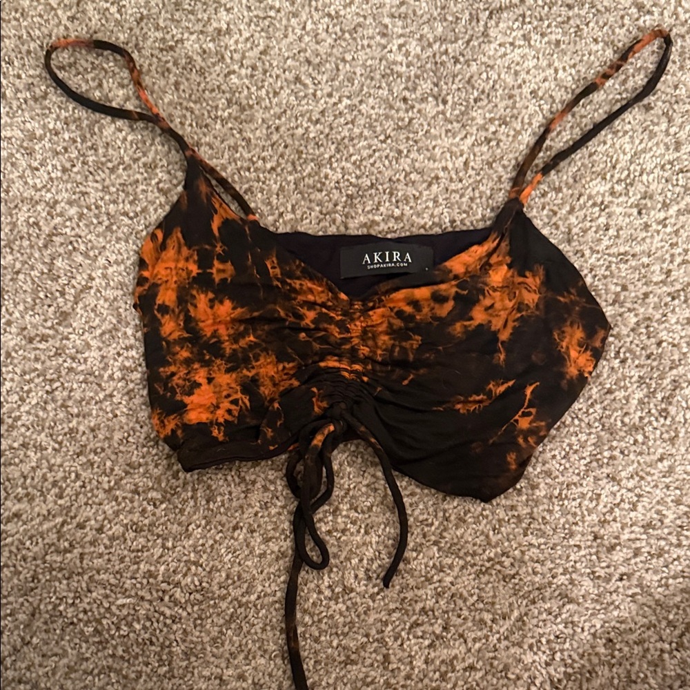 AKIRA Black and Orange Tie-Dye Crop Top